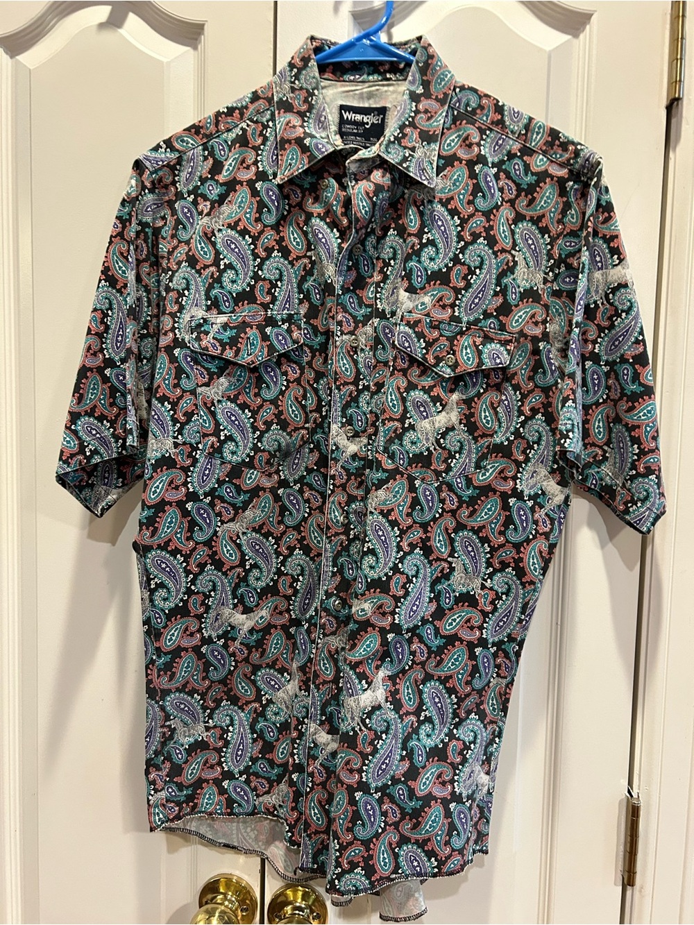 Wrangler men medium brushpopper 90’s cowboy horse shirt